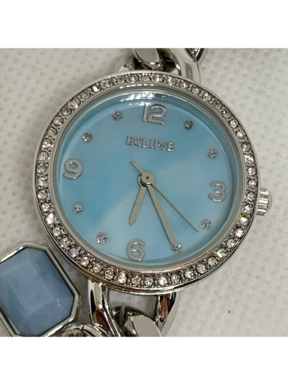 Eclipse women watch silver tone blue dial charm bracelet 27mm Quartz 7” running